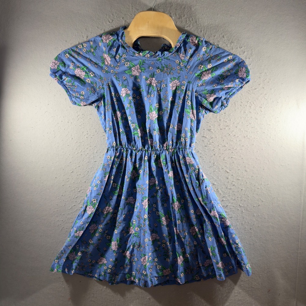 3272 | J.Crew Floral Puff Sleeve Smocked Mini Dress Blue Cotton Women 0